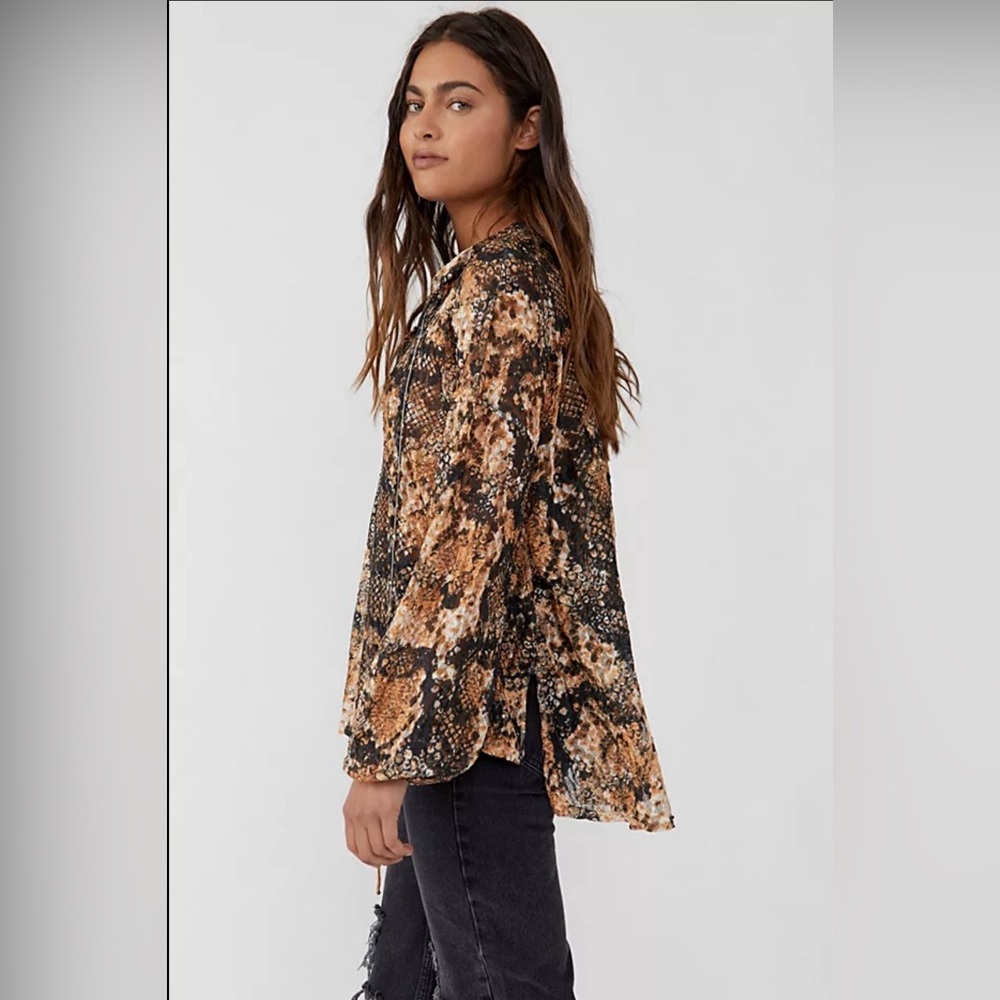 Free People Out For The Night Blouse with Snakeskin Print - Picture 2 of 6